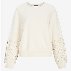 New! SOLDOUT EXPRESS Pearl Embellished Long Sleeve Crew Neck Sweatshirt